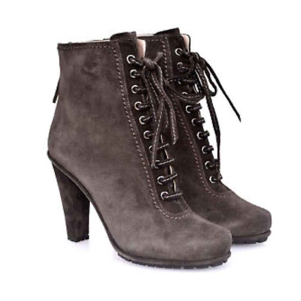 Miu Miu Gray Suede Lace Up Ankle Boots Size 40.5